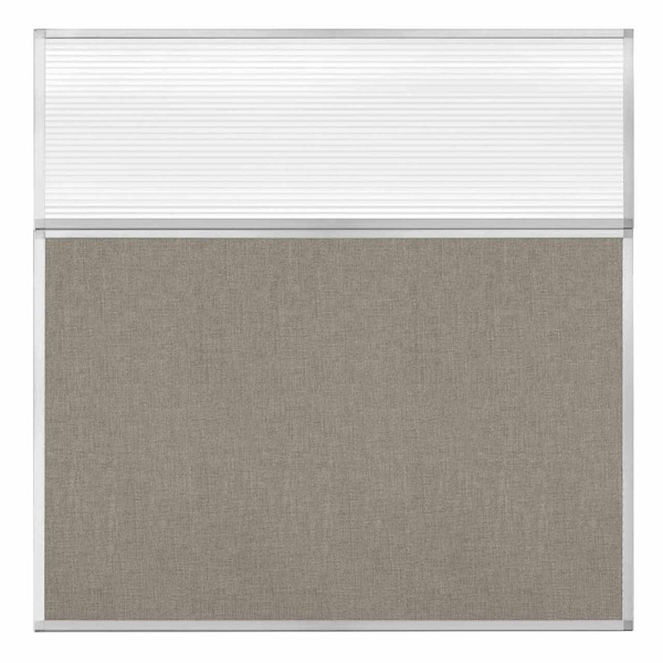 Hush Panel Configurable Cubicle Partition 6' x 6' W/ Window Warm Pebble Fabric Clear Fluted Window